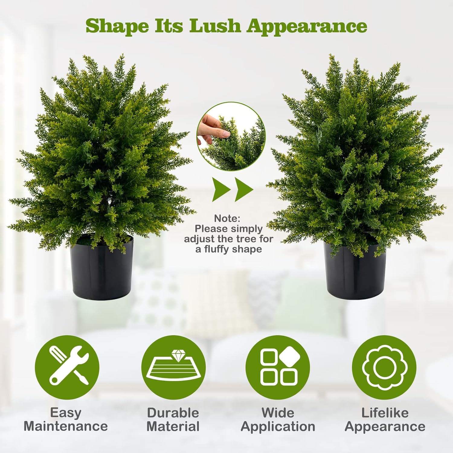 21.5” Artificial Cedar Topiary Ball Tree, Set of 2 Faux Potted Plants - Graceland Home and Living -  - #tag1#