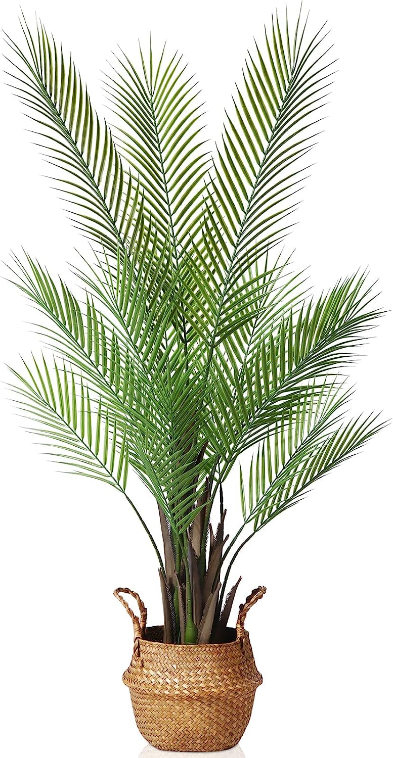 2 Pack Artificial Palm Tree, 30" Fake Potted Paradise Palm Plant with Handmade Seagrass Basket - Graceland Home and Living -  - #tag1#