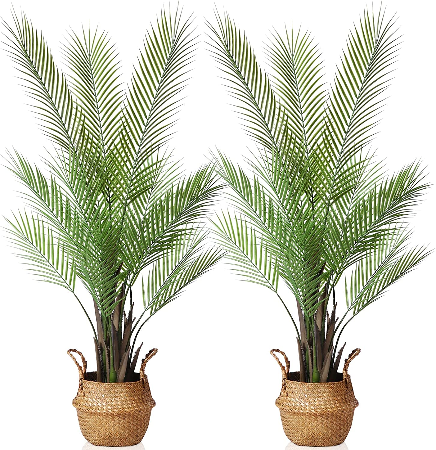 2 Pack Artificial Palm Tree, 30" Fake Potted Paradise Palm Plant with Handmade Seagrass Basket - Graceland Home and Living -  - #tag1#