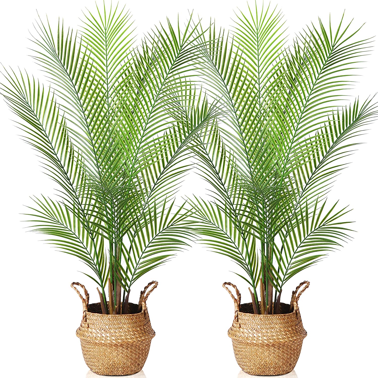 2 Pack Artificial Palm Tree, 30" Fake Potted Paradise Palm Plant with Handmade Seagrass Basket - Graceland Home and Living -  - #tag1#
