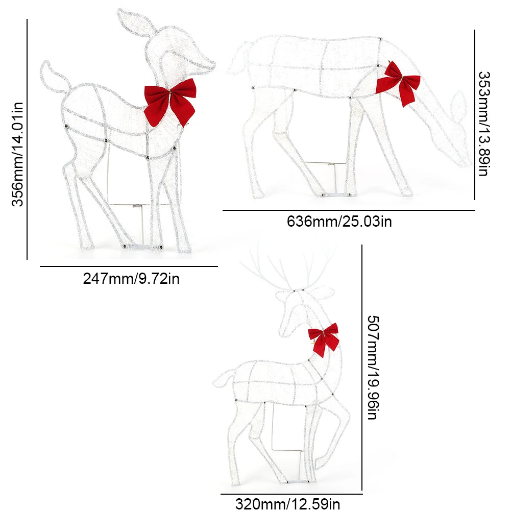3-Piece 2D Reindeer with Red Bows Christmas Reindeer Yard Decor - Graceland Home and Living -  - #tag1#