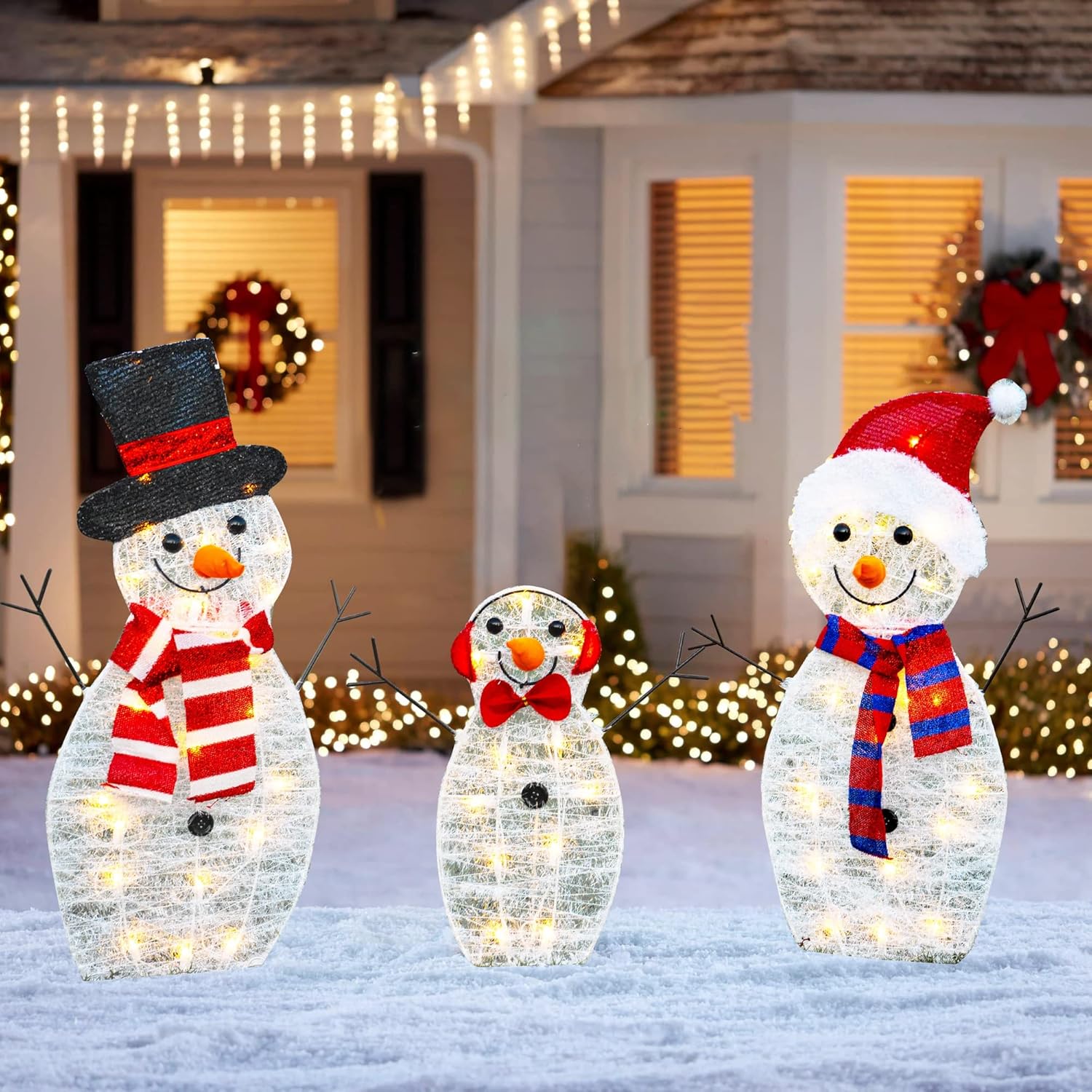 3-Piece Pre-Lit Christmas Reindeer Family Set, 3D Plug in 170 Count Warm White - Graceland Home and Living -  - #tag1#