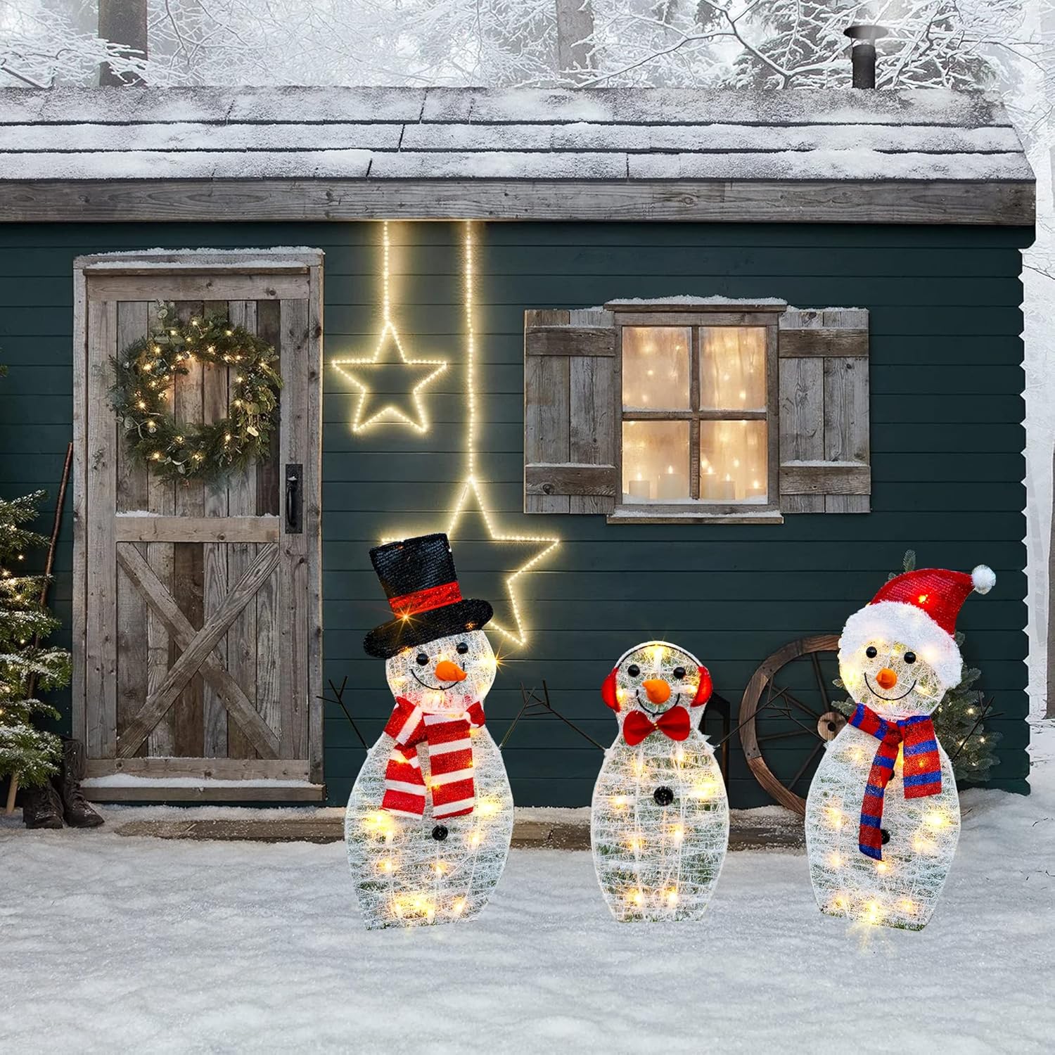 3-Piece Pre-Lit Christmas Reindeer Family Set, 3D Plug in 170 Count Warm White - Graceland Home and Living -  - #tag1#