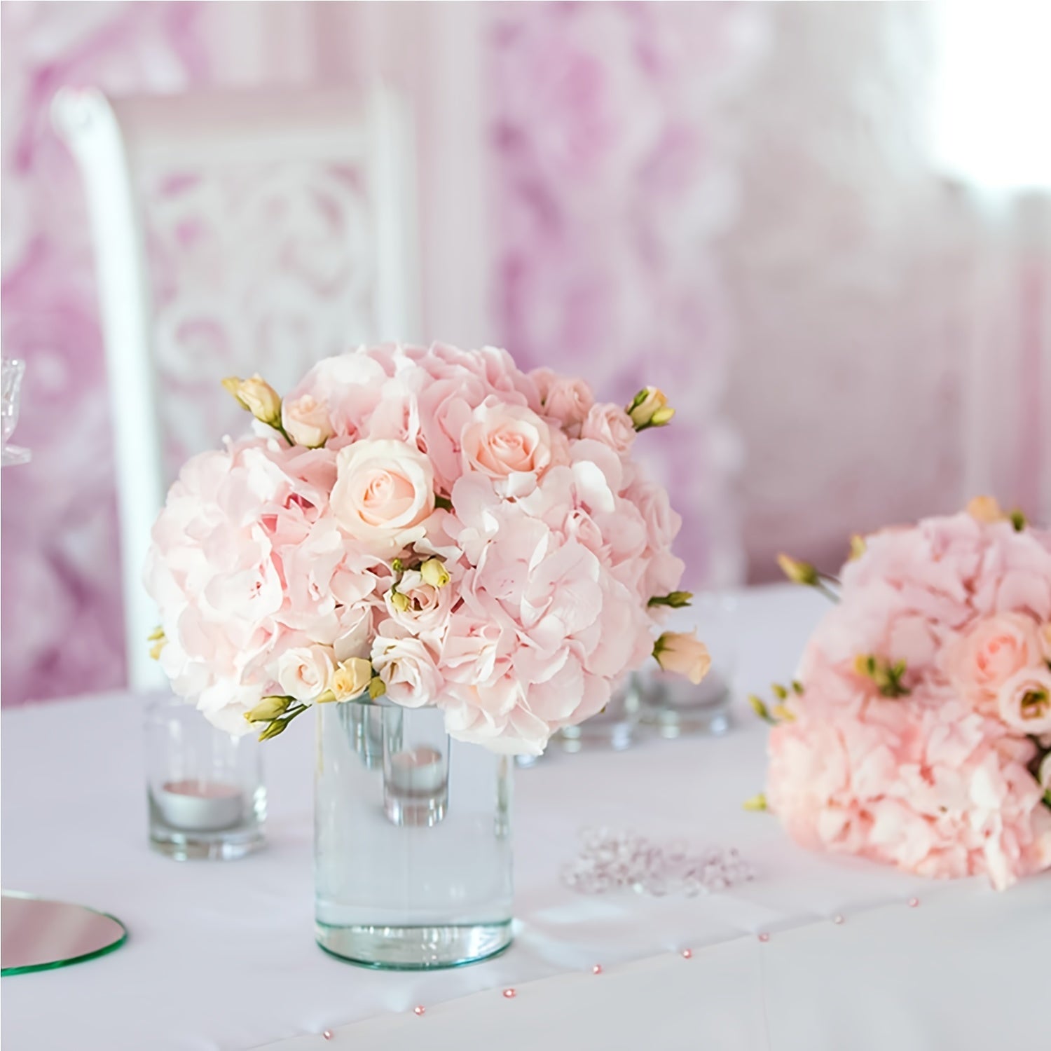 39pcs Pink Silk Hydrangea Flowers with Stems - Graceland Home and Living -  - #tag1#