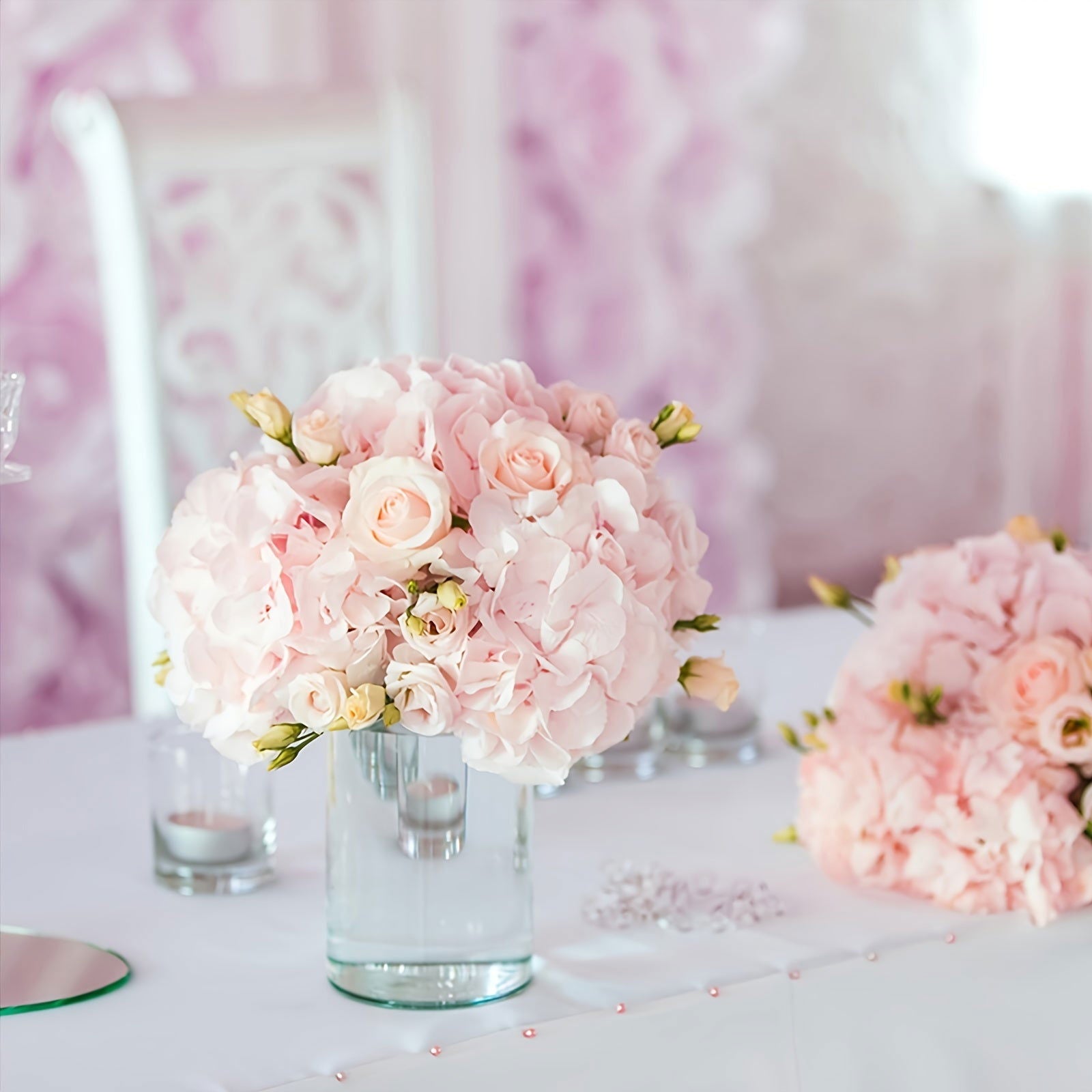 39pcs Pink Silk Hydrangea Flowers with Stems - Graceland Home and Living -  - #tag1#