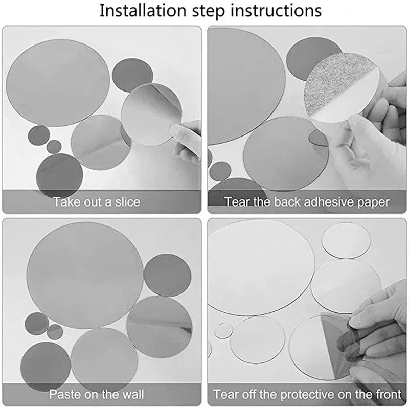 3D Circular Mirror Wall Sticker Self-Adhesive Acrylic Mirror Decals - Graceland Home and Living -  - #tag1#