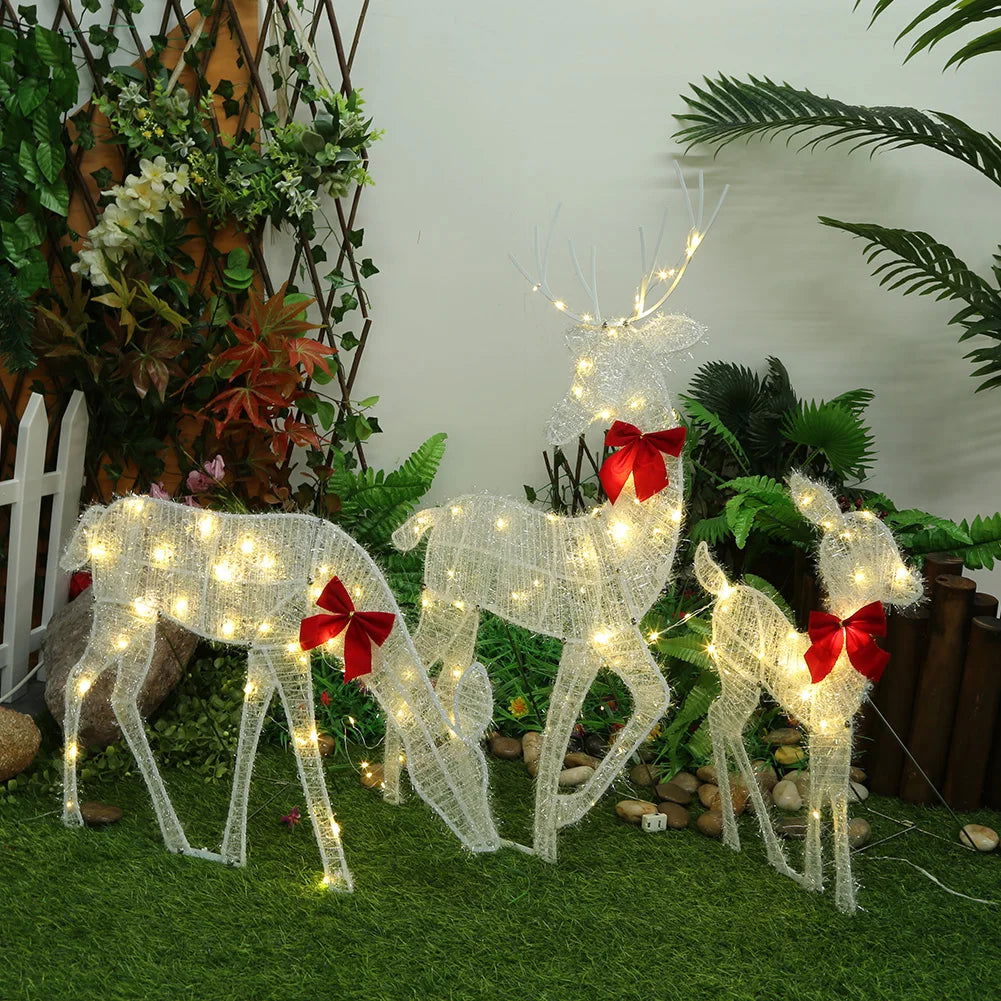 3Pcs Family Lighted Deer Christmas Décor Metal with 5Pcs LED String Light - Graceland Home and Living -  - #tag1#