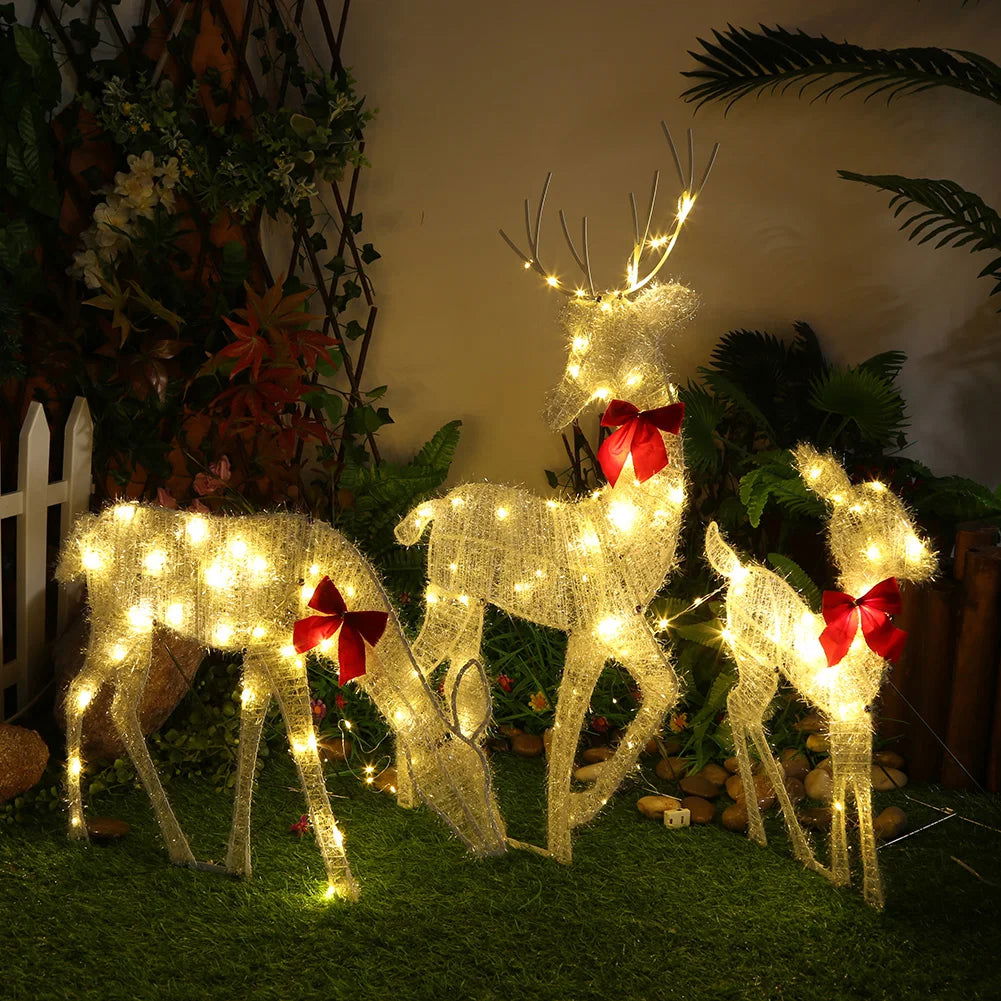 3Pcs Family Lighted Deer Christmas Décor Metal with 5Pcs LED String Light - Graceland Home and Living -  - #tag1#