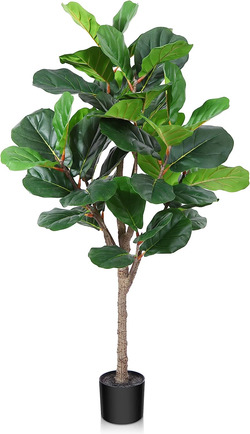 4.3Ft Faux Ficus Lyrata Plant - Faux Fiddle leaf tree with 44 Leaves. Graceland Home and Living