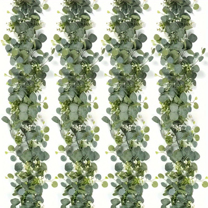 4-Pack Artificial Eucalyptus Garland with White Flowers - 5.9FT Plastic Greenery - Graceland Home and Living -  - #tag1#