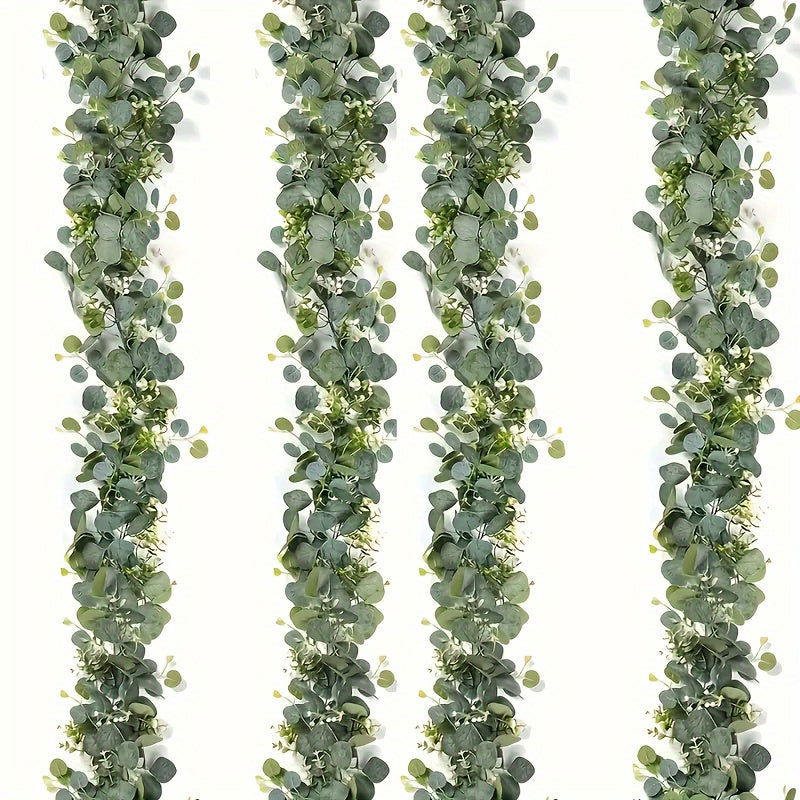 4-Pack Artificial Eucalyptus Garland with White Flowers - 5.9FT Plastic Greenery - Graceland Home and Living -  - #tag1#