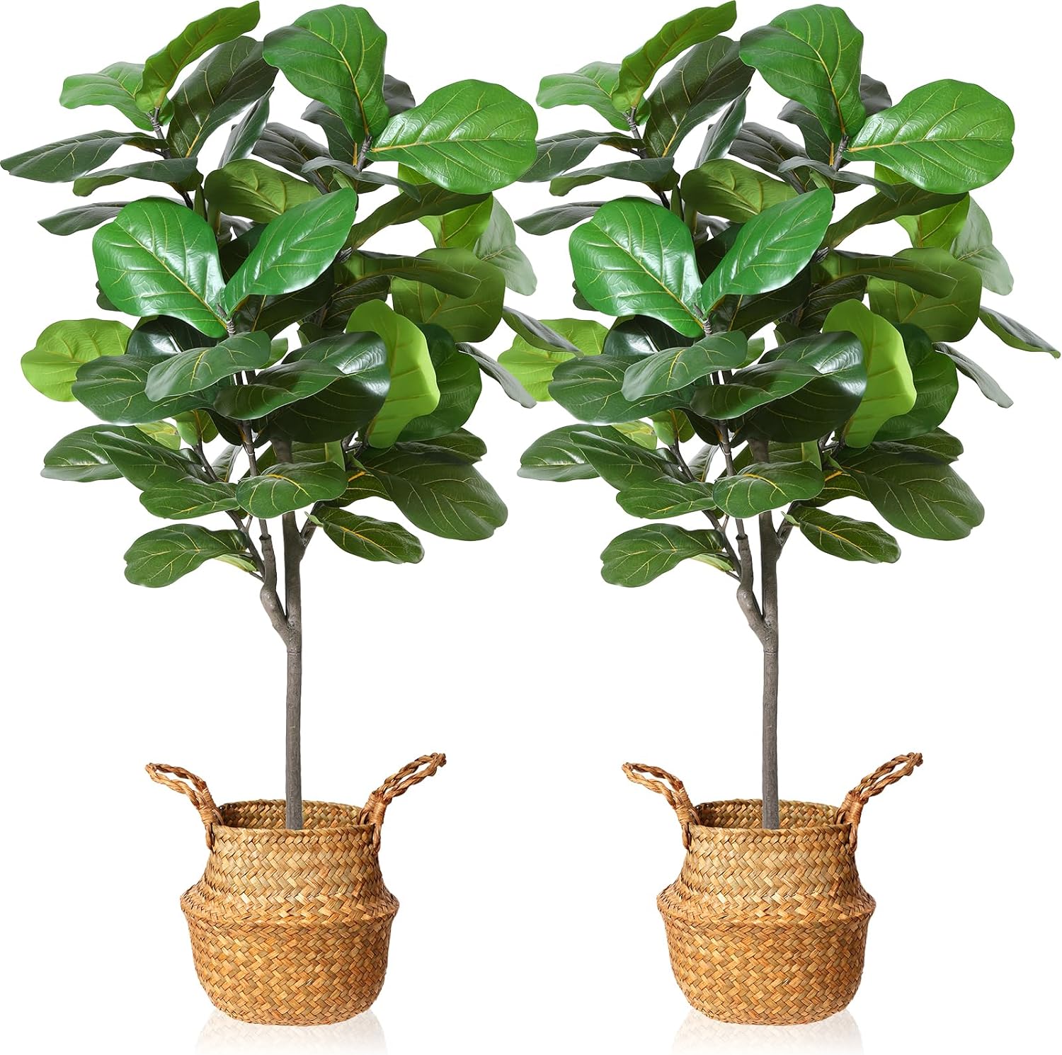 4.2Feet Artificial Fiddle Leaf Fig Tree Fake Potted Ficus Lyrata Plant with Handmade Seagrass Basket - Graceland Home and Living -  - #tag1#