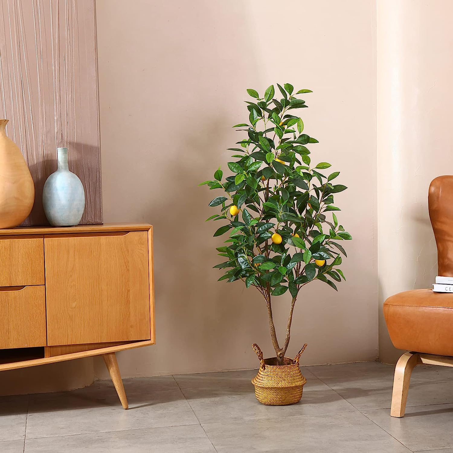 4FT Artificial Lemon Tree, with 396 Leaves and 9 Plastic Lemon Fruits - Graceland Home and Living -  - #tag1#