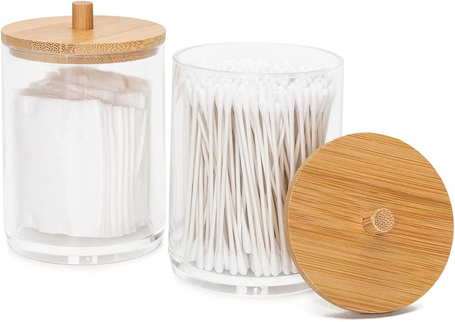 4 Pack Qtip Holder Dispenser, Clear Plastic Apothecary Jar Containers, Bathroom Accessories Set, Apothecary Jars with Lids for Cotton Ball, Swab, Pads, Floss, Hair Clips - Graceland Home and Living -  - #tag1#