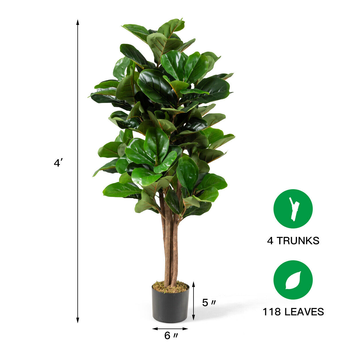 4ft Artificial Fiddle Leaf Fig Tree Indoor Outdoor Office Decorative tree Graceland Home and Living