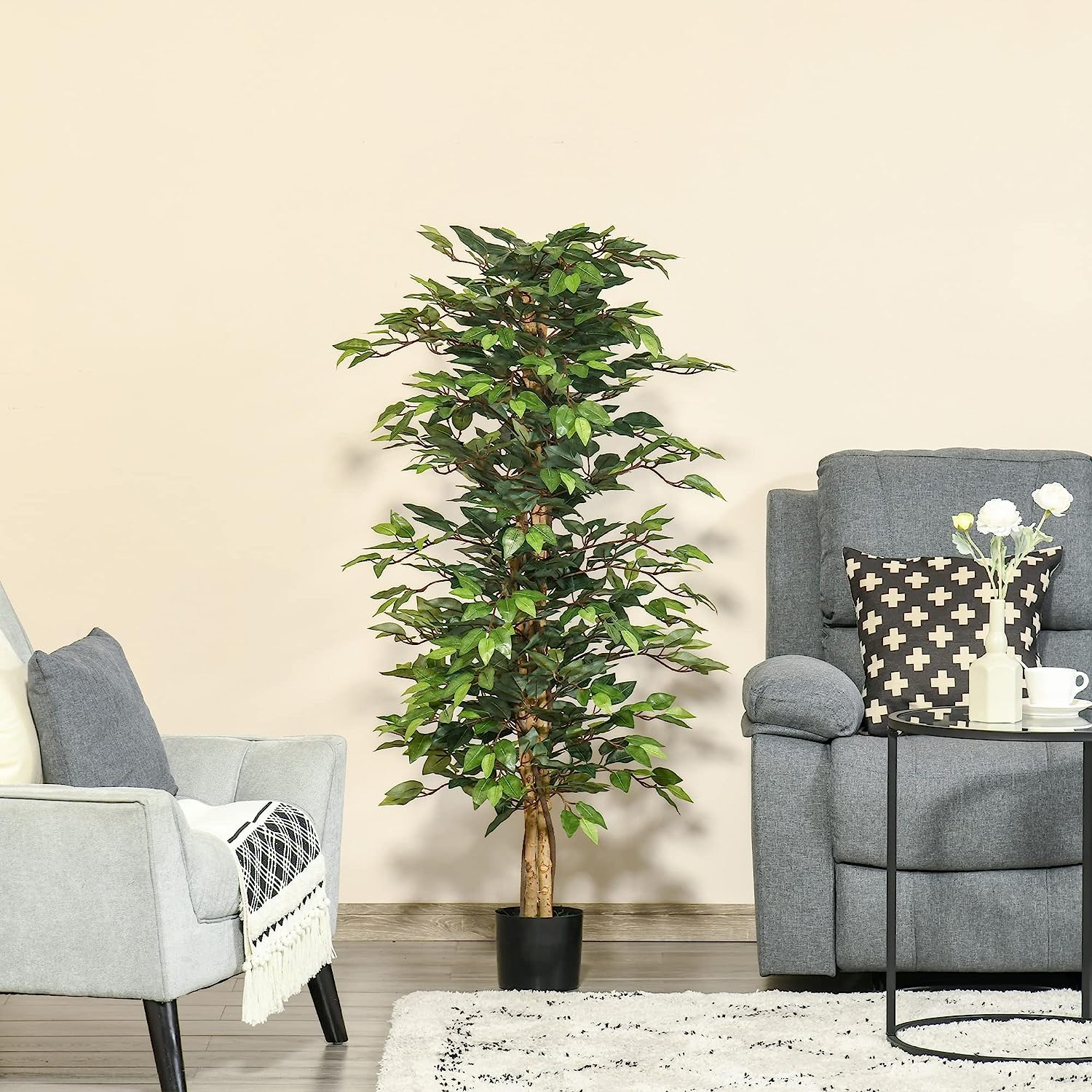5FT Artificial Faux Ficus Tree Decorative Plant with 1008 Leaves and Nursery Pot Graceland Home and Living