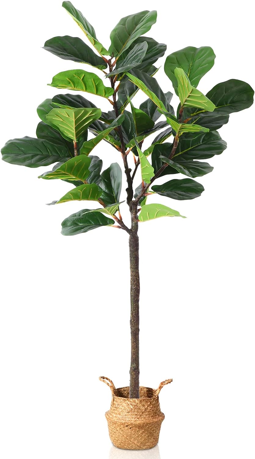 5ft Artificial Fiddle Leaf Fig Tree with Woven Seagrass Belly Basket - Graceland Home and Living -  - #tag1#