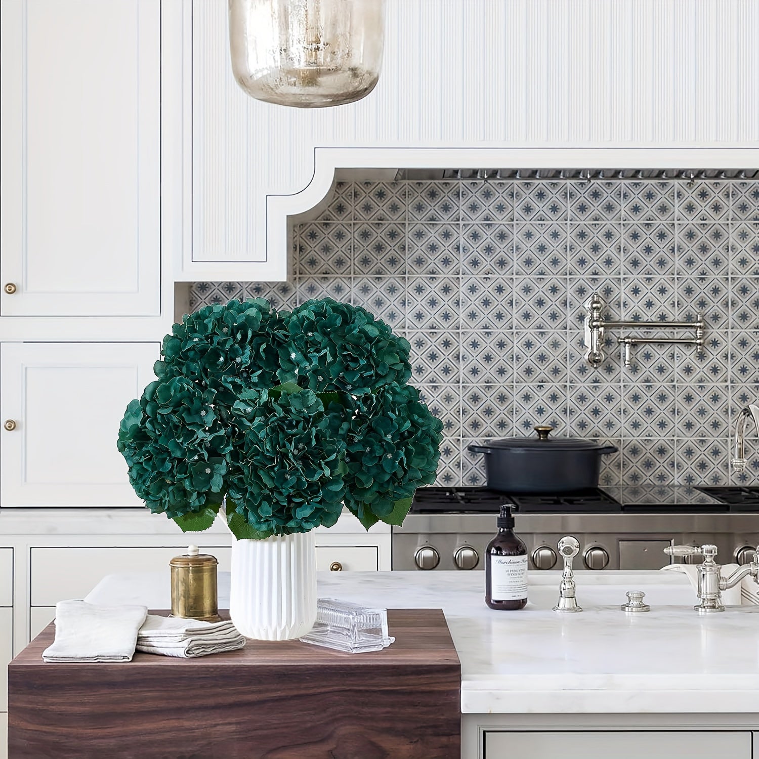 5pcs Lifelike Artificial Hydrangea Flowers in Emerald Green - Graceland Home and Living -  - #tag1#