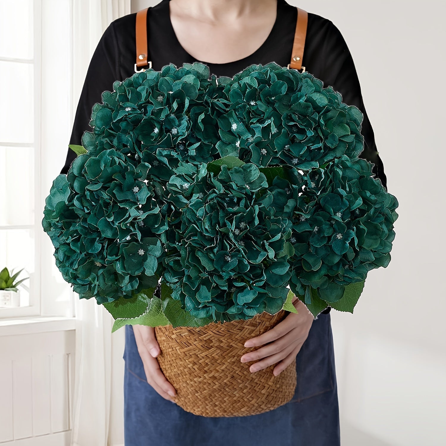 5pcs Lifelike Artificial Hydrangea Flowers in Emerald Green - Graceland Home and Living -  - #tag1#