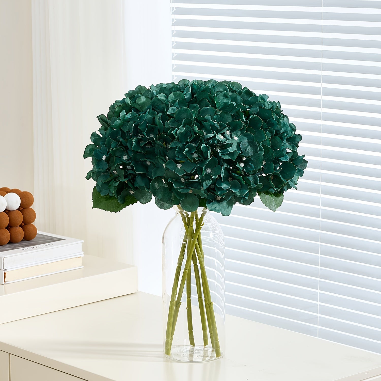 5pcs Lifelike Artificial Hydrangea Flowers in Emerald Green - Graceland Home and Living -  - #tag1#