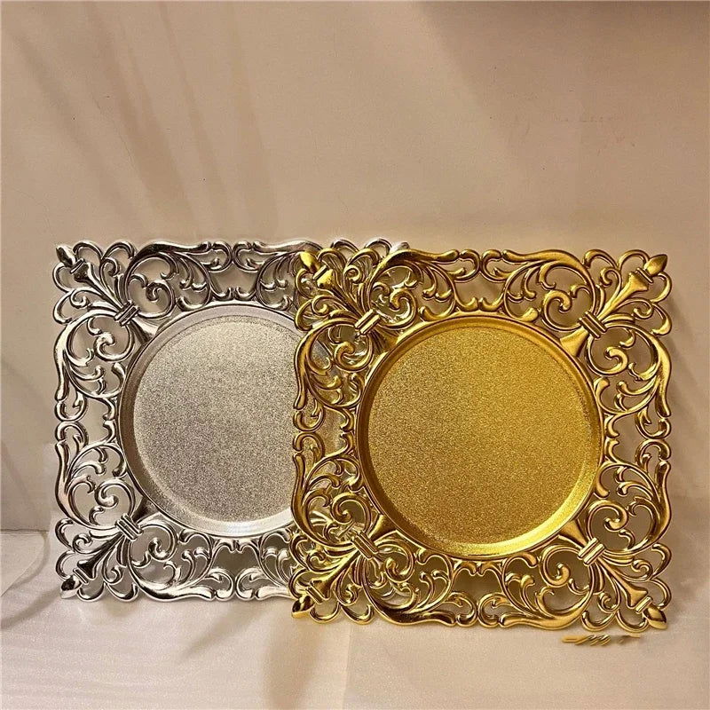 5pcs Square Steel Gold Dining  Charger Plate - Graceland Home and Living -  - #tag1#