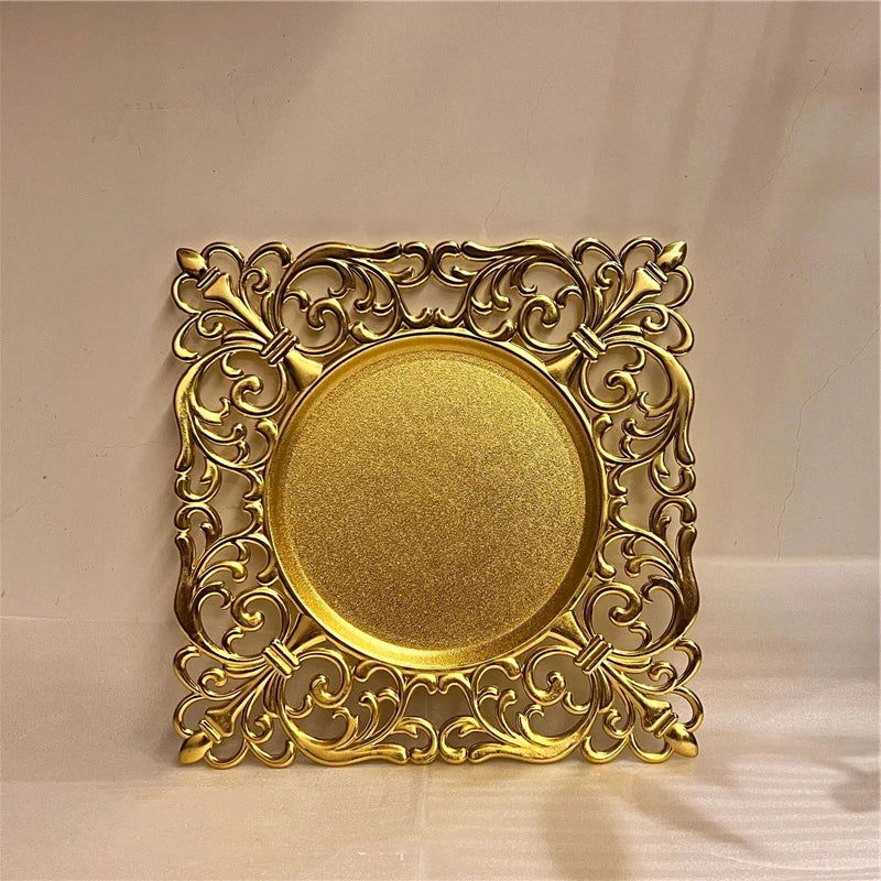 5pcs Square Steel Gold Dining  Charger Plate - Graceland Home and Living -  - #tag1#