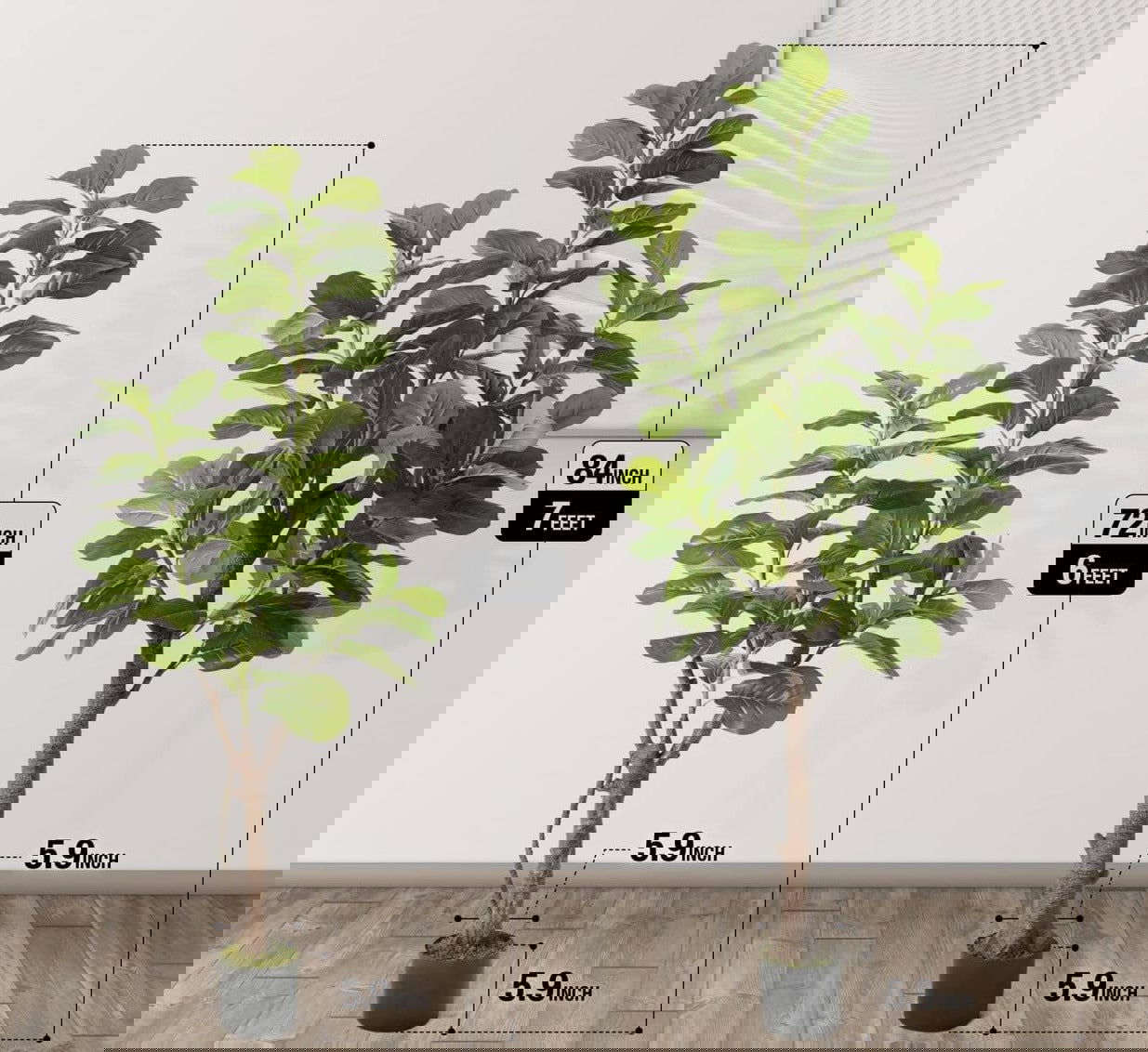 6/7 Feet Potted Ficus Lyrata Faux Tree n Pot with Dried Moss - Graceland Home and Living -  - #tag1#