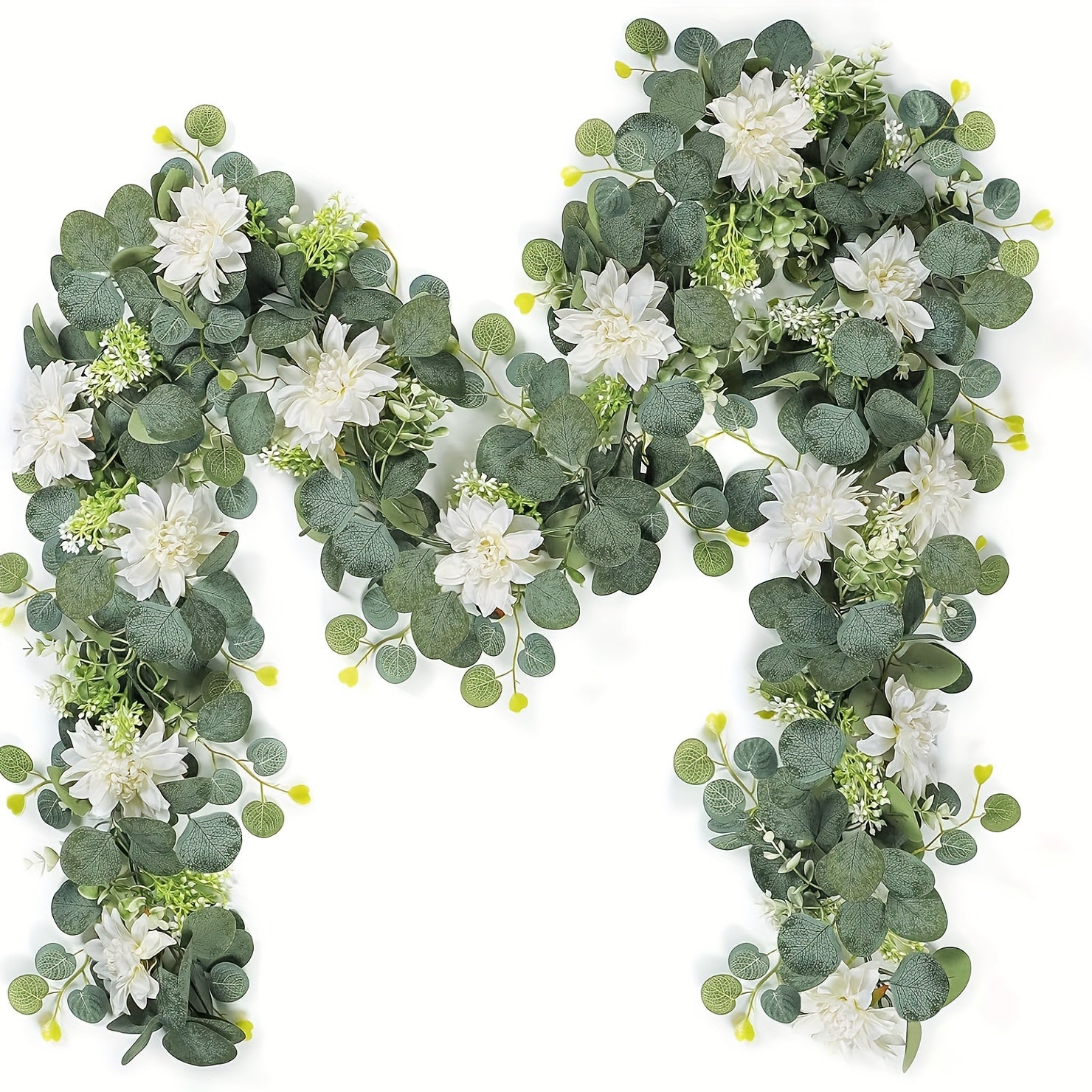 66in Silk Eucalyptus Garland with White Dahlia - Graceland Home and Living -  - #tag1#