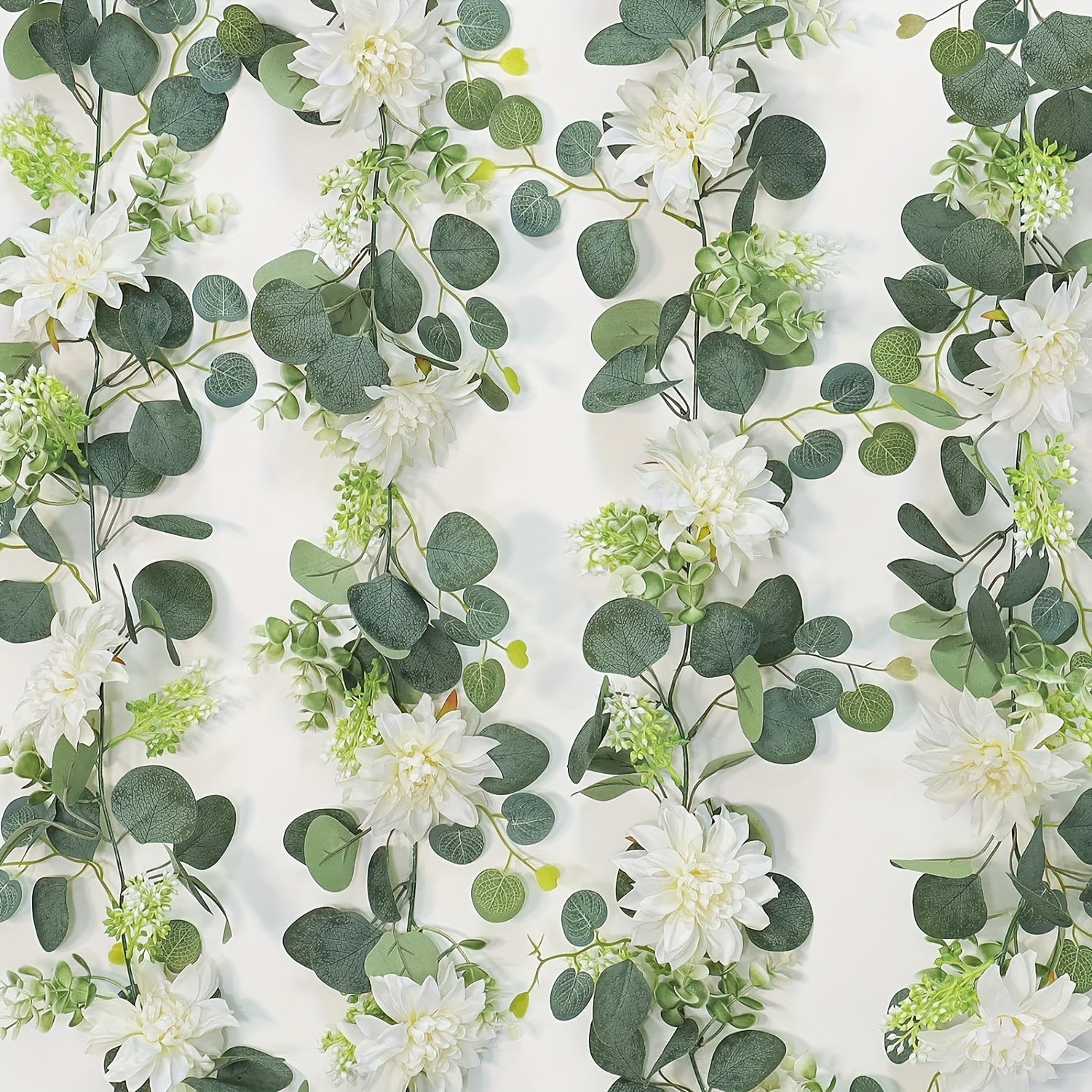 66in Silk Eucalyptus Garland with White Dahlia - Graceland Home and Living -  - #tag1#