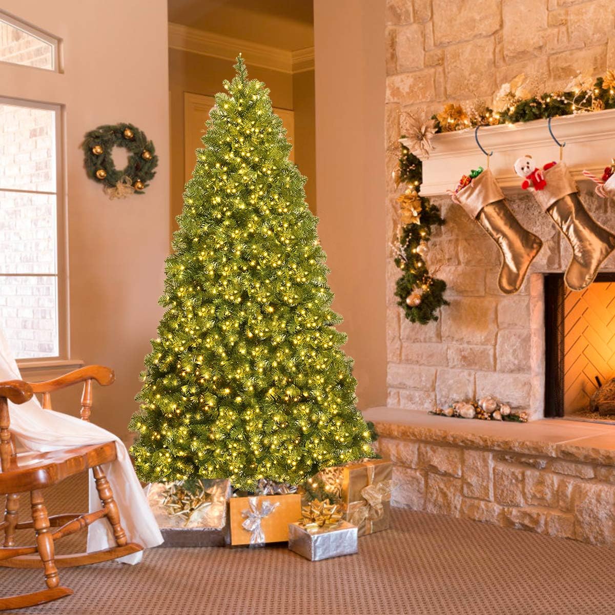 6FT Pre-lit Christmas Tree, Premium Hinged Spruce Tree, with 560 LED Light and Metal Stand - Graceland Home and Living -  - #tag1#