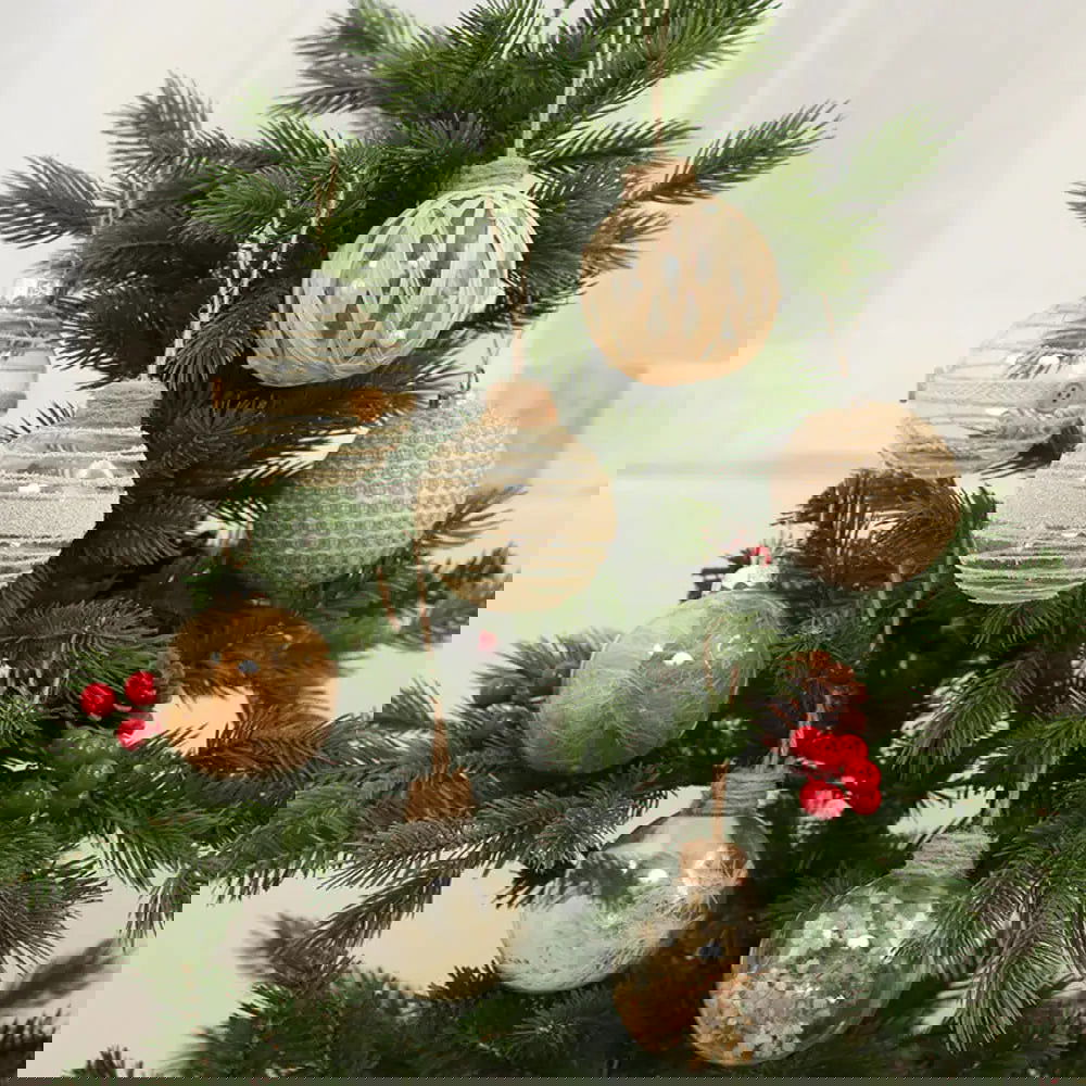 6PCS 7.5cm Linen Gold Transparent Christmas Ball - Graceland Home and Living -  - #tag1#