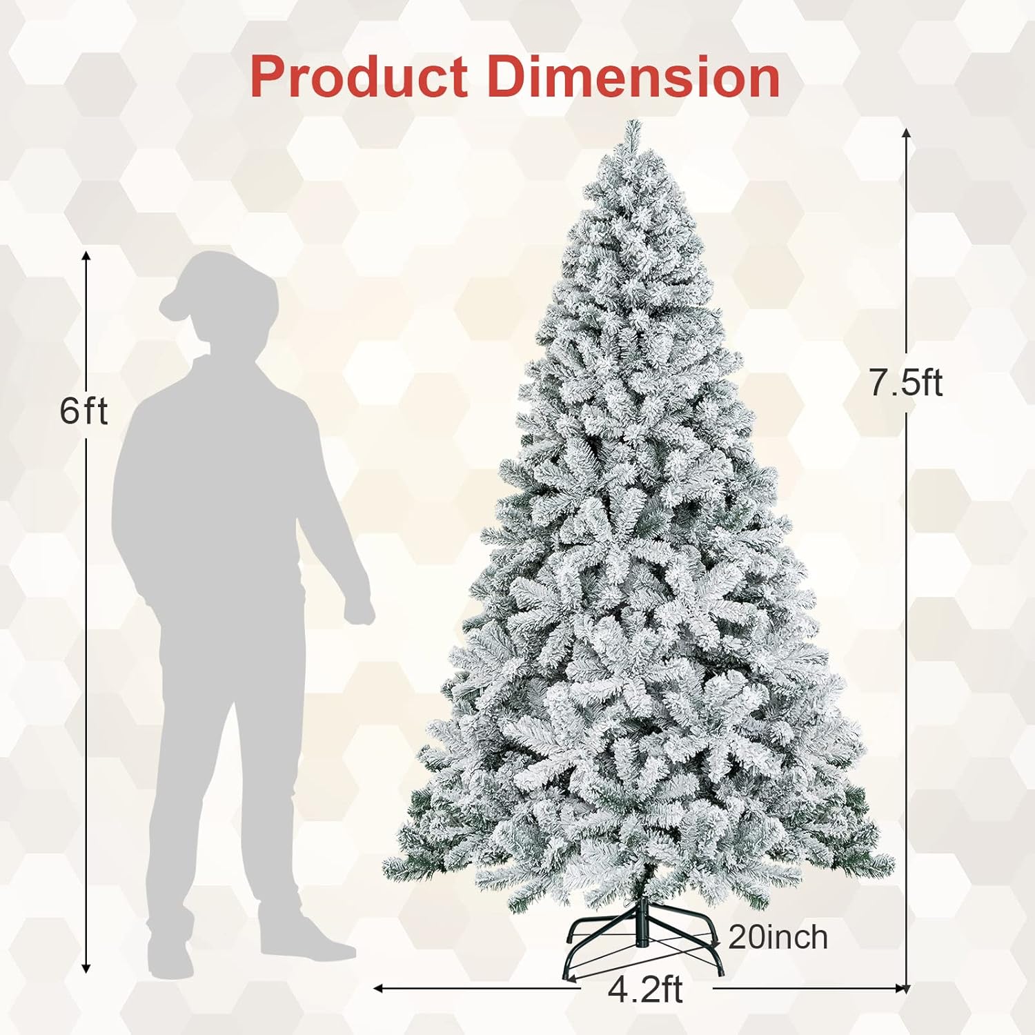 6 FT Snow Flocked Christmas Tree, Artificial Holiday Hinged Pine Tree with 600 Branch Tips, Solid Metal Stand - Graceland Home and Living -  - #tag1#