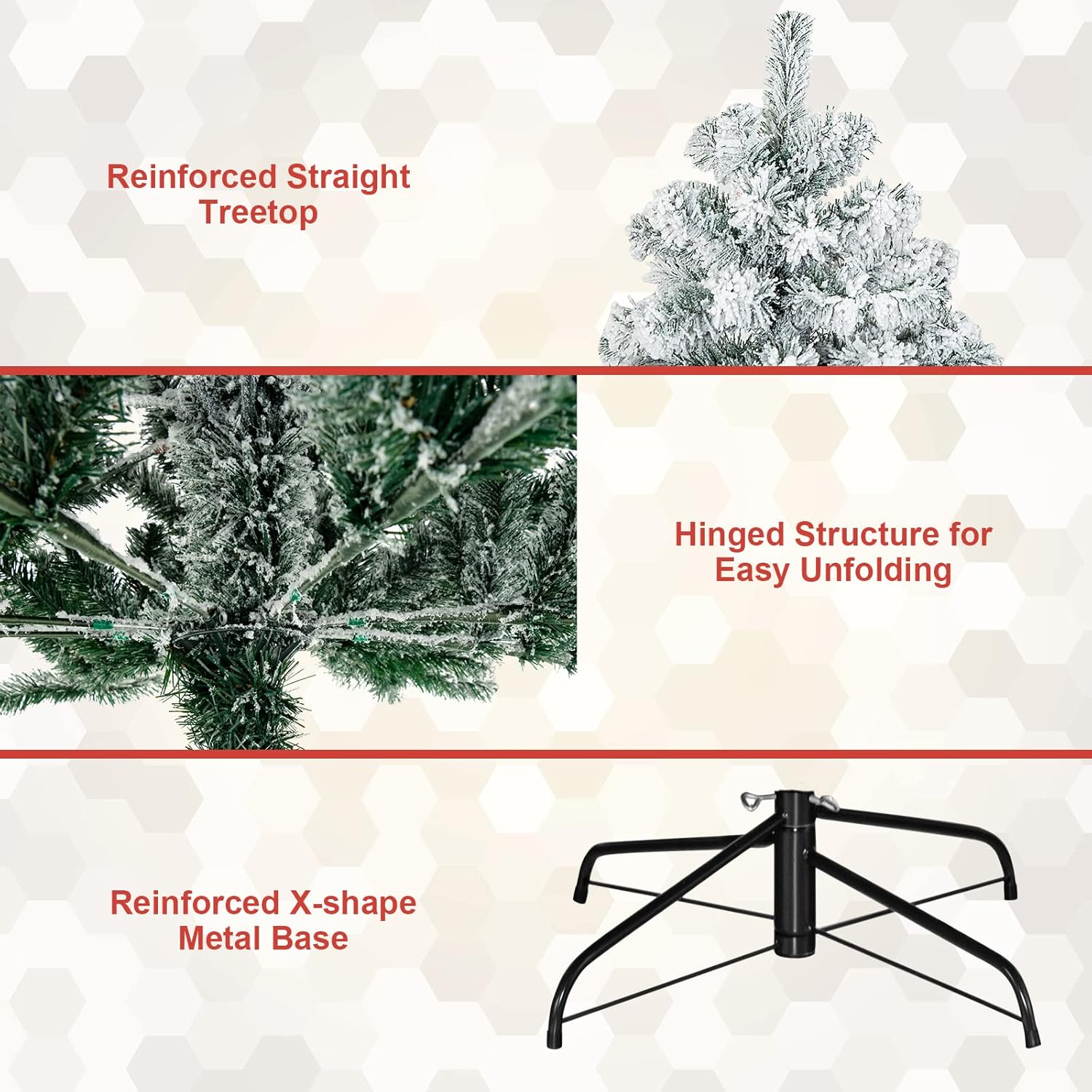6 FT Snow Flocked Christmas Tree, Artificial Holiday Hinged Pine Tree with 600 Branch Tips, Solid Metal Stand - Graceland Home and Living -  - #tag1#