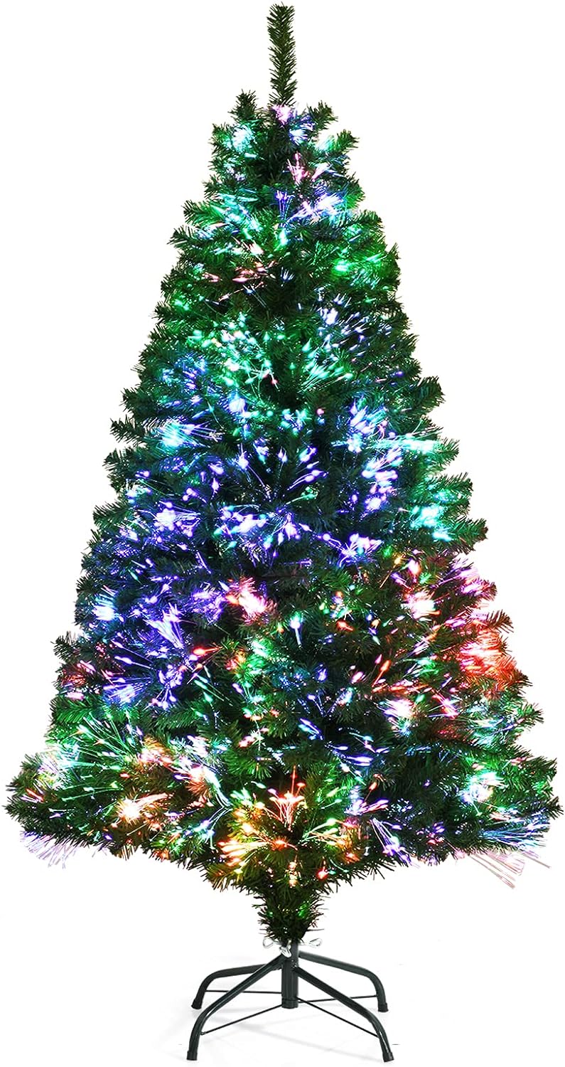 6ft Fiber Optic Artificial Christmas Tree, Pre-lit Premium Spruce Tree with Solid Metal Stand - Graceland Home and Living -  - #tag1#