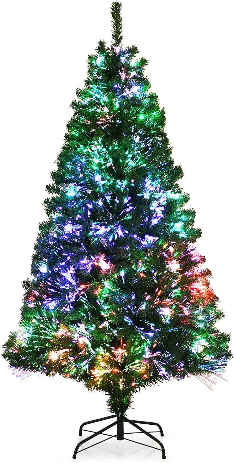 6ft Fiber Optic Artificial Christmas Tree, Pre-lit Premium Spruce Tree with Solid Metal Stand - Graceland Home and Living -  - #tag1#