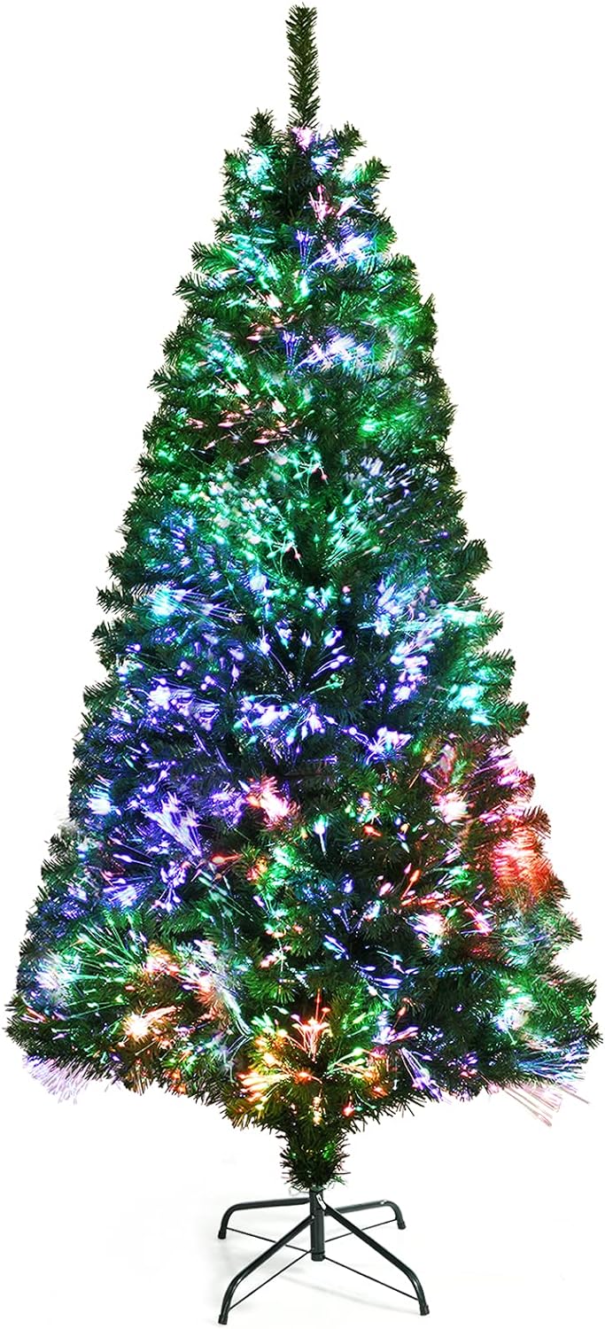 6ft Fiber Optic Artificial Christmas Tree, Pre-lit Premium Spruce Tree with Solid Metal Stand - Graceland Home and Living -  - #tag1#