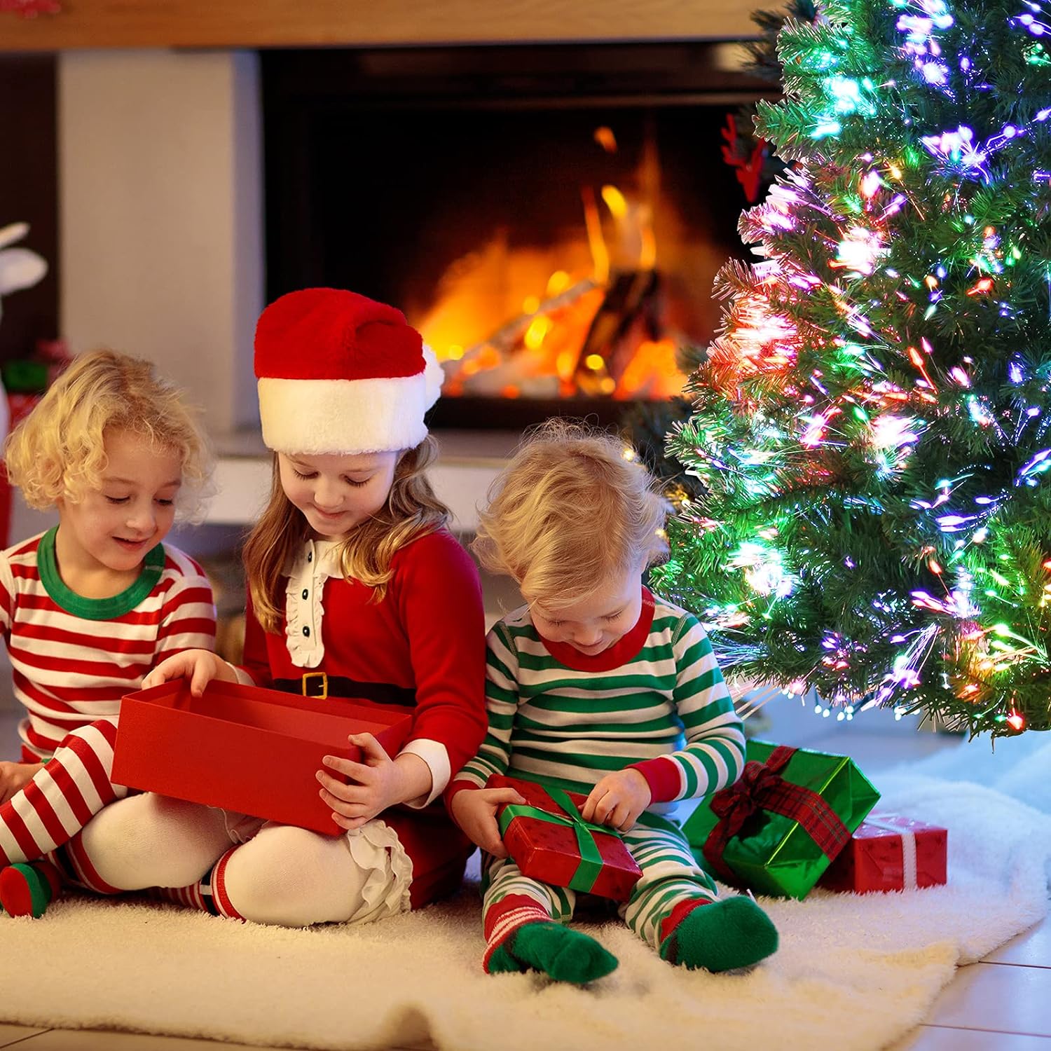 6ft Fiber Optic Artificial Christmas Tree, Pre-lit Premium Spruce Tree with Solid Metal Stand - Graceland Home and Living -  - #tag1#