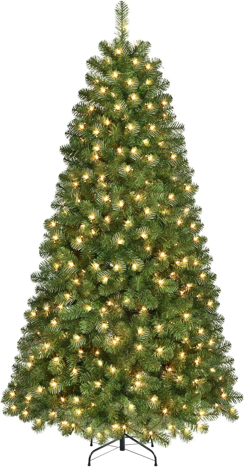 6ft Pre-lit Premium Artificial Hinged Christmas Tree with Pre-lit 250 Warm White Lights, 785 Branch Tips and Foldable Stand - Graceland Home and Living -  - #tag1#