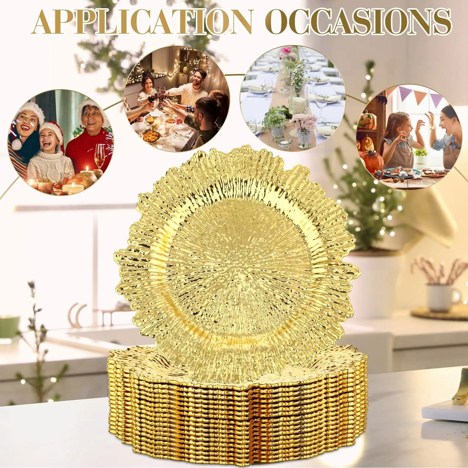 6pcs 13 inch Gold Charger Plates - Graceland Home and Living -  - #tag1#