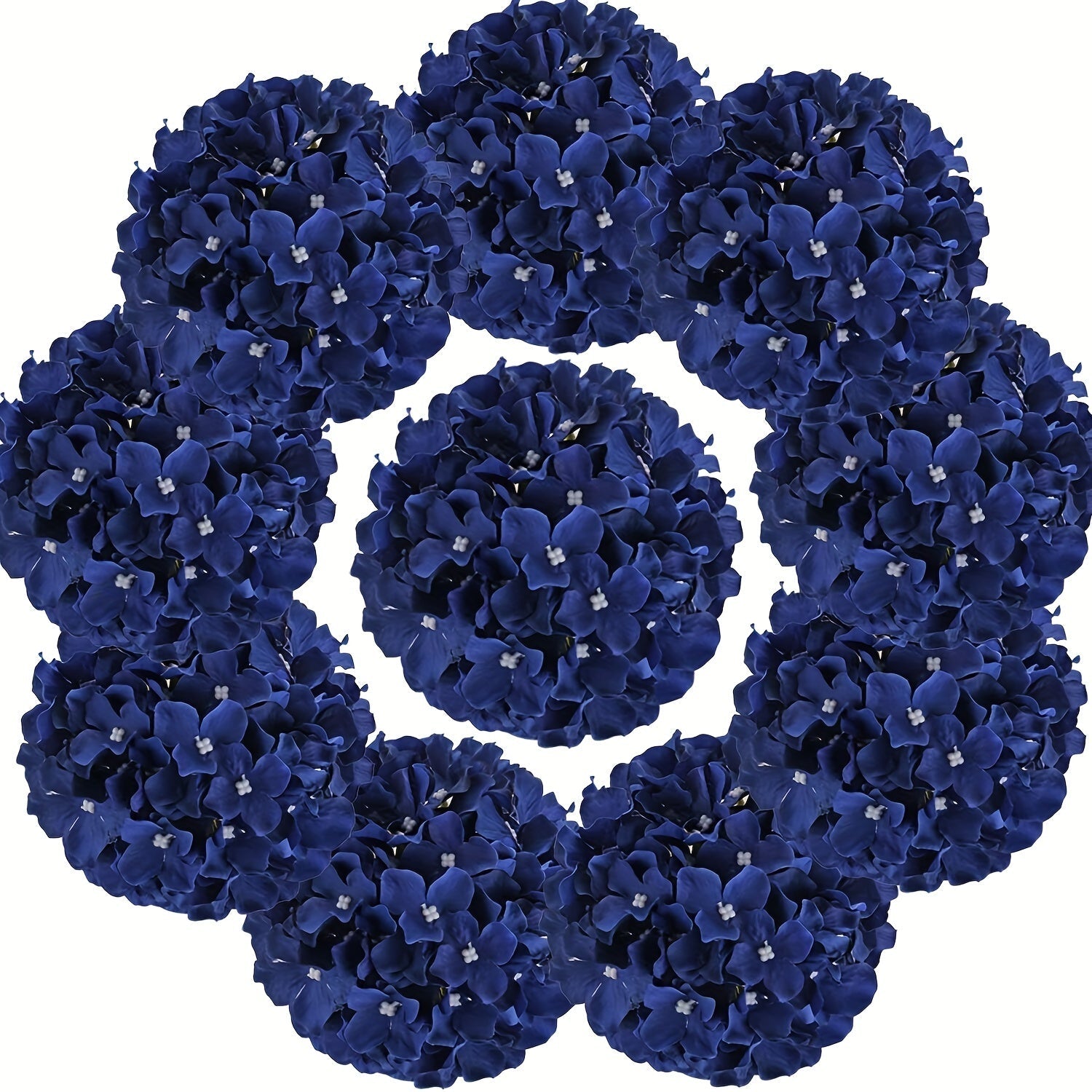 7-Pack Deep Blue Fabric Hydrangea Flower Bouquet - Graceland Home and Living -  - #tag1#
