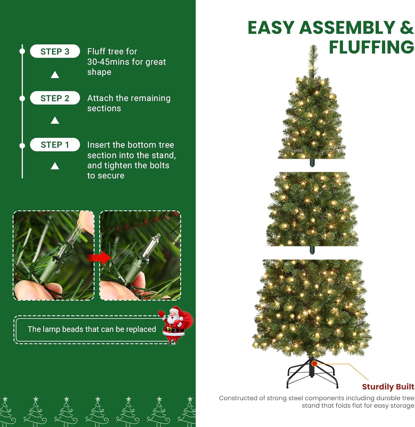 7.5ft Pre-lit Artificial Hinged Slim Pencil Christmas Tree with Warm White Lights, Full Branch Tips - Graceland Home and Living -  