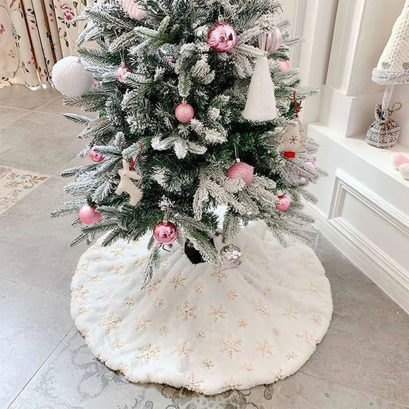 78-122CM Plush Christmas Tree Skirt White Snowflakes Faux Fur - Graceland Home and Living -  - #tag1#