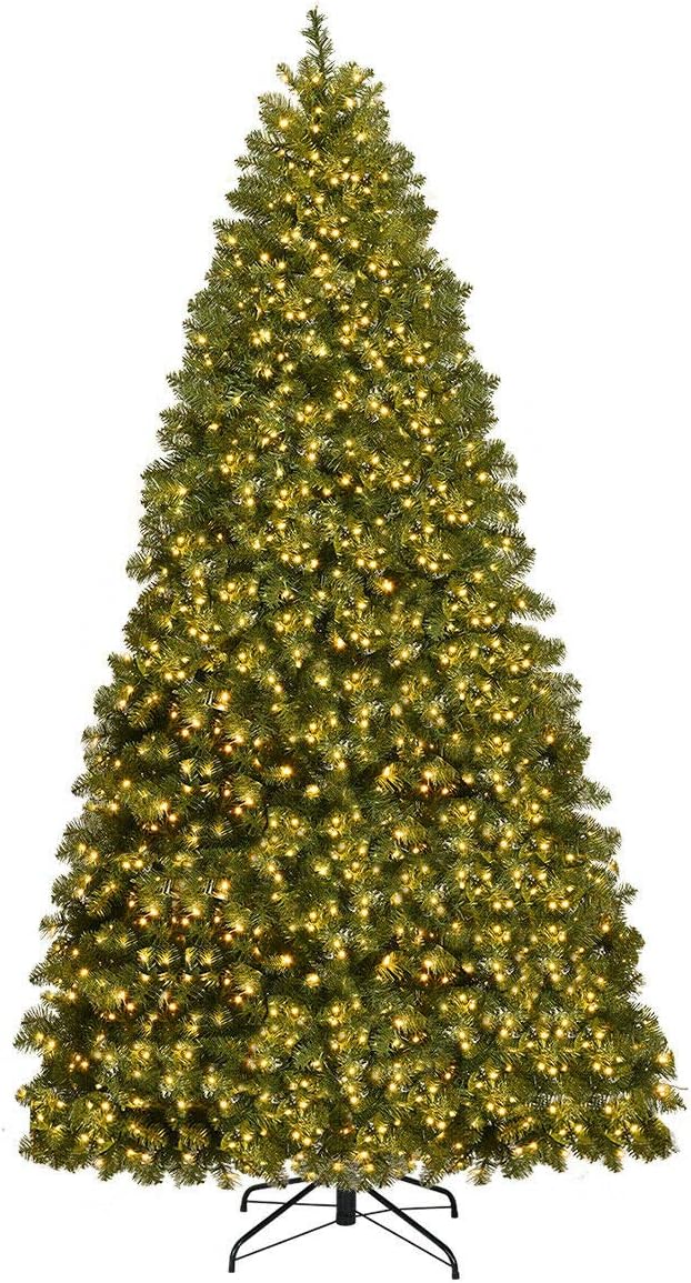 7FT Pre-lit Christmas Tree with 700 Warm White LED Light, Metal Stand, Hinged Spruce Xmas Tree Holiday Indoor Decor - Graceland Home and Living -  