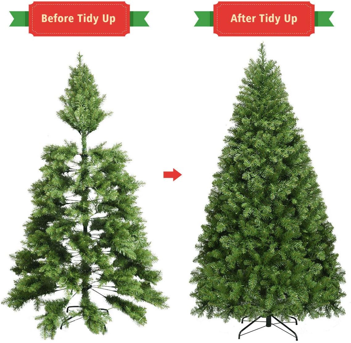 7FT Pre-lit Christmas Tree with 700 Warm White LED Light, Metal Stand, Hinged Spruce Xmas Tree Holiday Indoor Decor - Graceland Home and Living -  