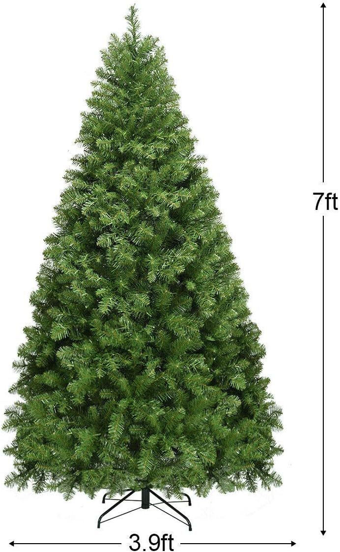 7FT Pre-lit Christmas Tree with 700 Warm White LED Light, Metal Stand, Hinged Spruce Xmas Tree Holiday Indoor Decor - Graceland Home and Living -  - #tag1#