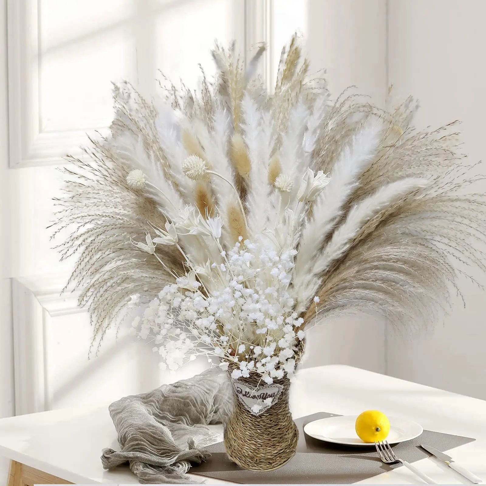 80pcs Pampas Grass Flowers Set, Dried Plants Bouquet Arrangement,100% Natural Dry Flowers - Graceland Home and Living -  - #tag1#