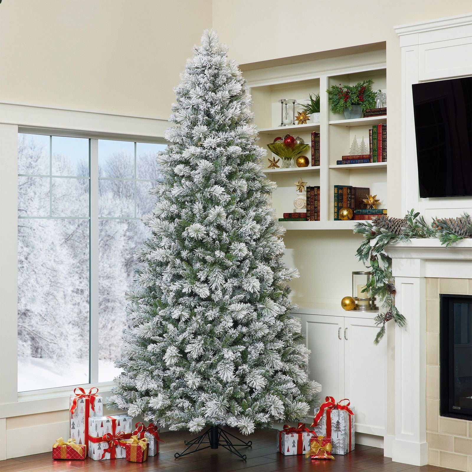 9ft Pre-Lit Glitter Flocked Artificial Christmas Tree, 1,780 Color Changing Radiant Lights - Graceland Home and Living -  