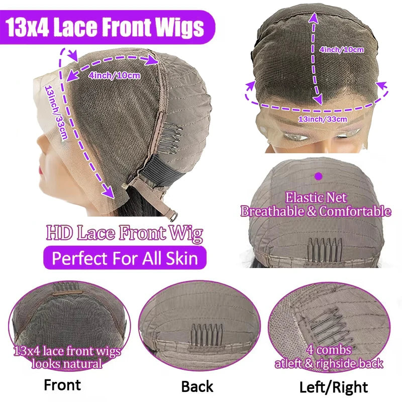 Deep Wave 4x4 Lace Wig 100% Human Virgin Hair Short Bob Wigs 13x4 Transparent Lace Frontal Wig Pre Plucked