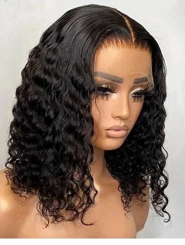 Deep Wave Short Bob Wigs 100% Brazilian Virgin Human Hair 13x4 HD Lace Frontal Wigs Pre Plucked Natural 4x4 Closure 200% Density