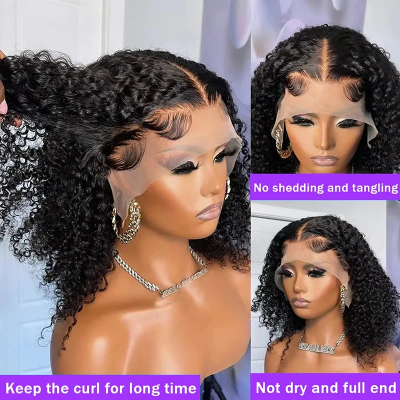 13x4  Human Hair Deep Wave 100% Brazilian Curly Human Hair Wigs with Transparent Lace Frontal